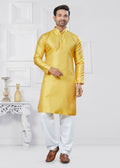 Joban Fashion Men's Jacquard Silk Yellow Printed Kurta Pyjama set | Grocsy
