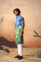 Tree Bark Classy Print Silk Nehrujacket Set by Hilo Design | Grocsy