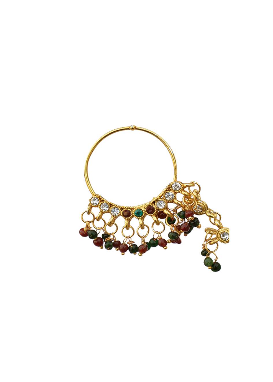 Gold-Polished Alloy Traditional Multi Colour Nath - The Pari | Grocsy