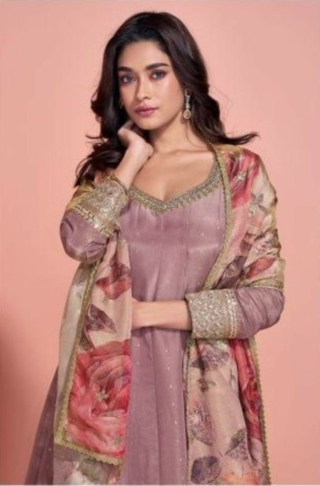 Anaita Brown Shimmer Stitched Anarkali Suit with Sequins Embroidery Foil Stitch Work | Grocsy