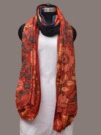 Navy and Red Bandhani Kanchipuram Silk Handloom Dupatta with Kalamkari Design - Global Threads | Grocsy