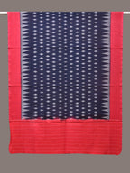 Navy and Red Pochamaplly Ikat Cotton Handloom Dupatta with Temple Border Design - Global Threads | Grocsy