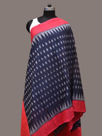 Navy and Red Pochamaplly Ikat Cotton Handloom Dupatta with Temple Border Design - Global Threads | Grocsy