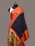 Navy Bandhani Kanchipuram Silk Handloom Dupatta with Kalamkari Design - Global Threads | Grocsy