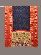 Navy Bandhani Kanchipuram Silk Handloom Dupatta with Kalamkari Design - Global Threads | Grocsy