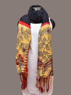 Navy Bandhani Kanchipuram Silk Handloom Dupatta with Kalamkari Design - Global Threads | Grocsy