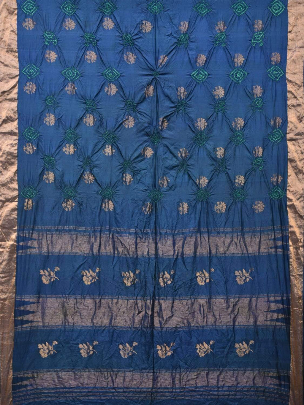 Navy Bandhani Uppada Silk Handloom Saree with Nilambari Buta Design - Global Threads | Grocsy