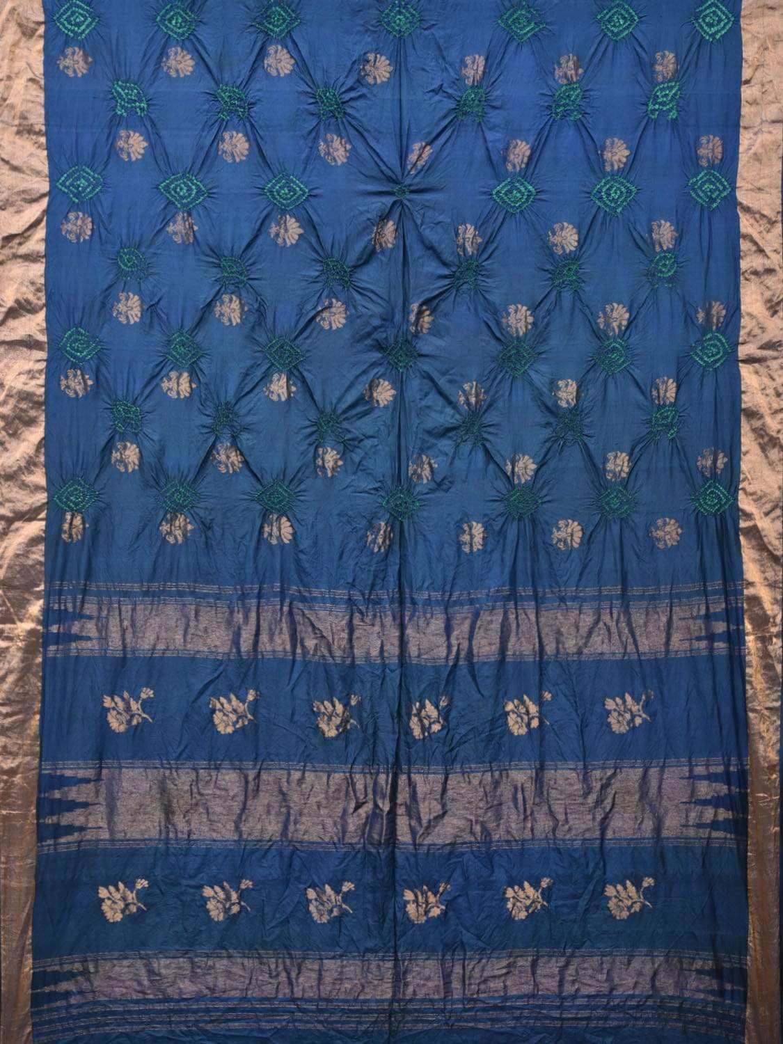 Navy Bandhani Uppada Silk Handloom Saree with Nilambari Buta Design - Global Threads | Grocsy