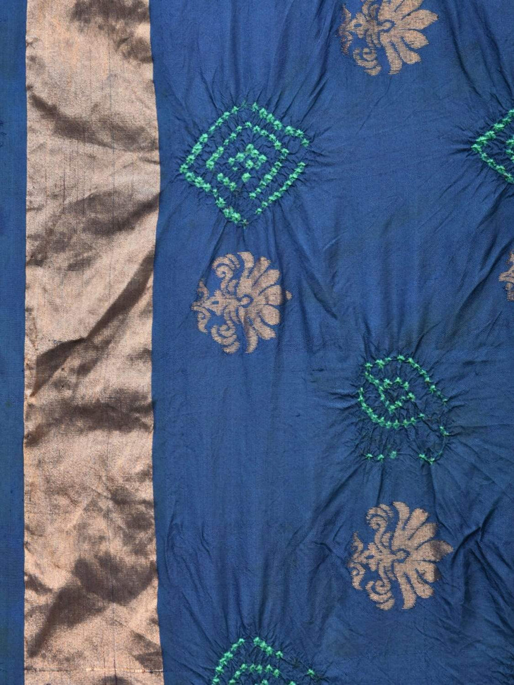 Navy Bandhani Uppada Silk Handloom Saree with Nilambari Buta Design - Global Threads | Grocsy