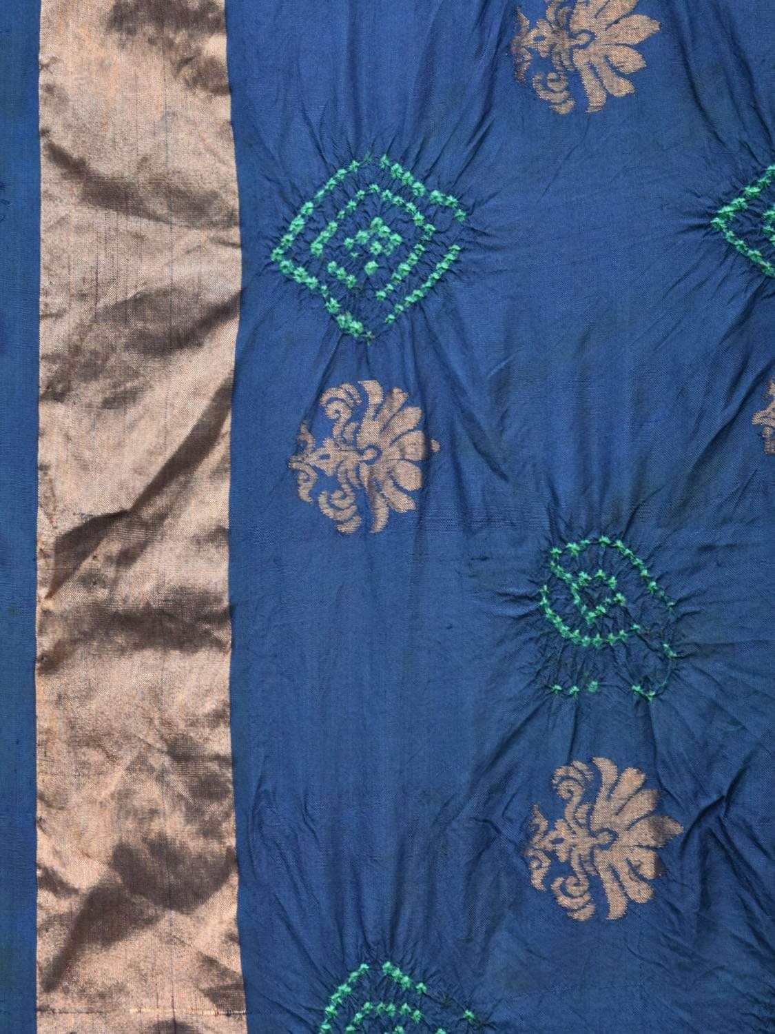 Navy Bandhani Uppada Silk Handloom Saree with Nilambari Buta Design - Global Threads | Grocsy