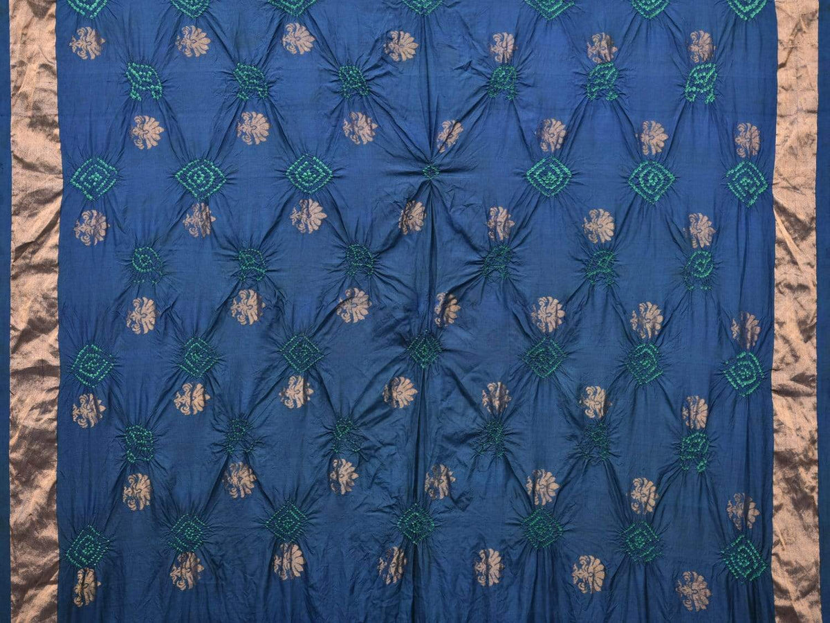 Navy Bandhani Uppada Silk Handloom Saree with Nilambari Buta Design - Global Threads | Grocsy