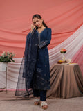 Yufta Navy Blue Embroidered Silk Blend Straight Kurta Dupatta Pant Set | Grocsy