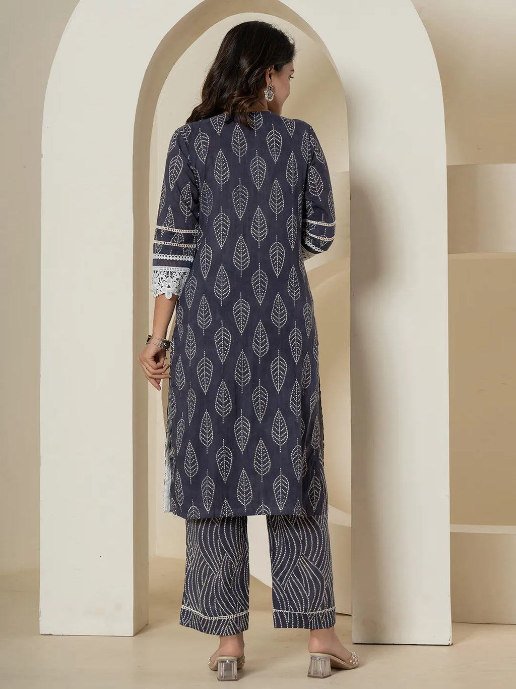 Yufta Navy Blue Patch Work Pure Cotton Straight Kurta And Dupatta Set | Grocsy