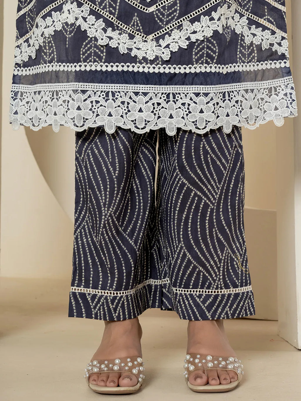 Yufta Navy Blue Patch Work Pure Cotton Straight Kurta And Dupatta Set | Grocsy