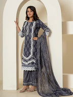 Yufta Navy Blue Patch Work Pure Cotton Straight Kurta And Dupatta Set | Grocsy