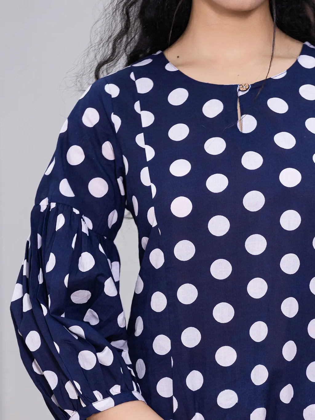 Yufta Navy Blue Polka Dot Print Top And Trouser Co Ord Set | Grocsy