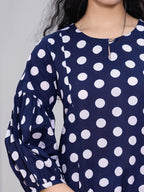 Yufta Navy Blue Polka Dot Print Top And Trouser Co Ord Set | Grocsy