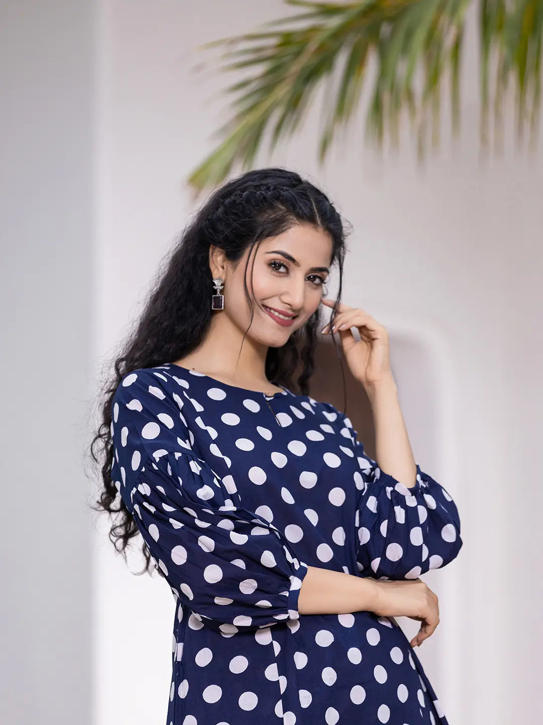 Yufta Navy Blue Polka Dot Print Top And Trouser Co Ord Set | Grocsy