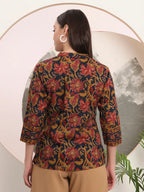 Yufta Navy Blue Pure Cotton Shirt Style Top | Grocsy