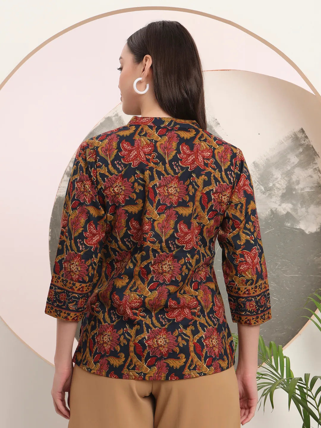 Yufta Navy Blue Pure Cotton Shirt Style Top | Grocsy