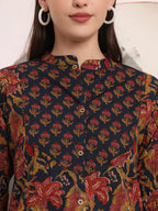 Yufta Navy Blue Pure Cotton Shirt Style Top | Grocsy