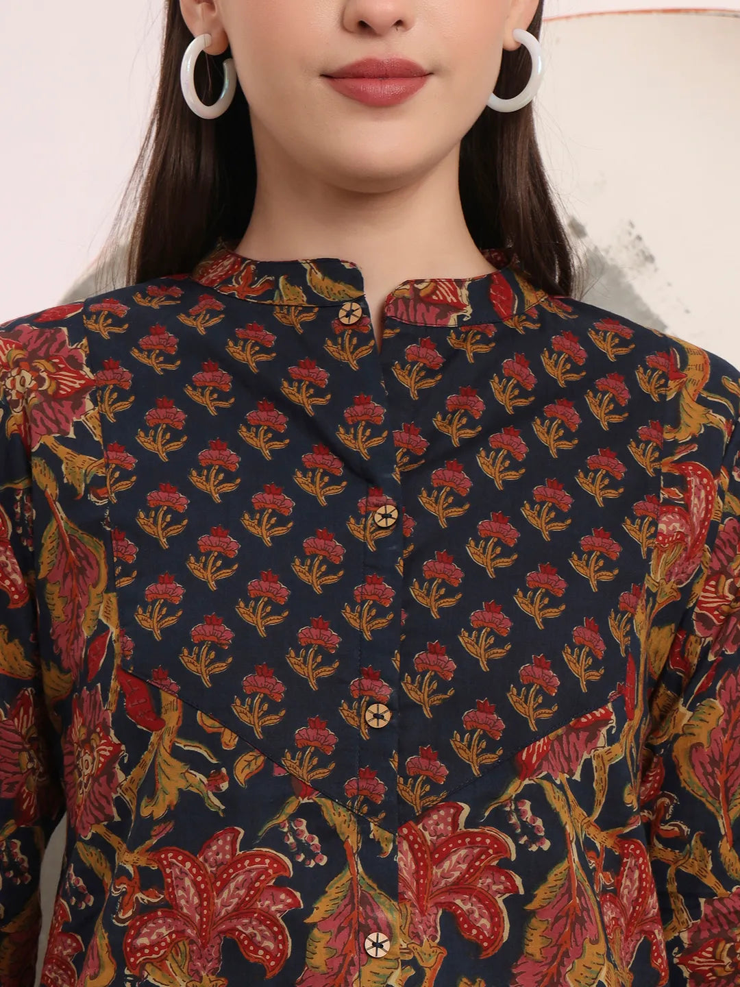 Yufta Navy Blue Pure Cotton Shirt Style Top | Grocsy