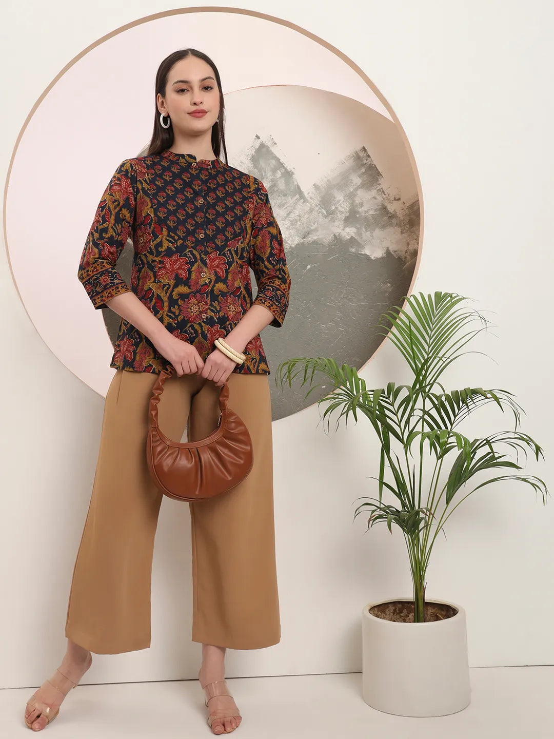 Yufta Navy Blue Pure Cotton Shirt Style Top | Grocsy