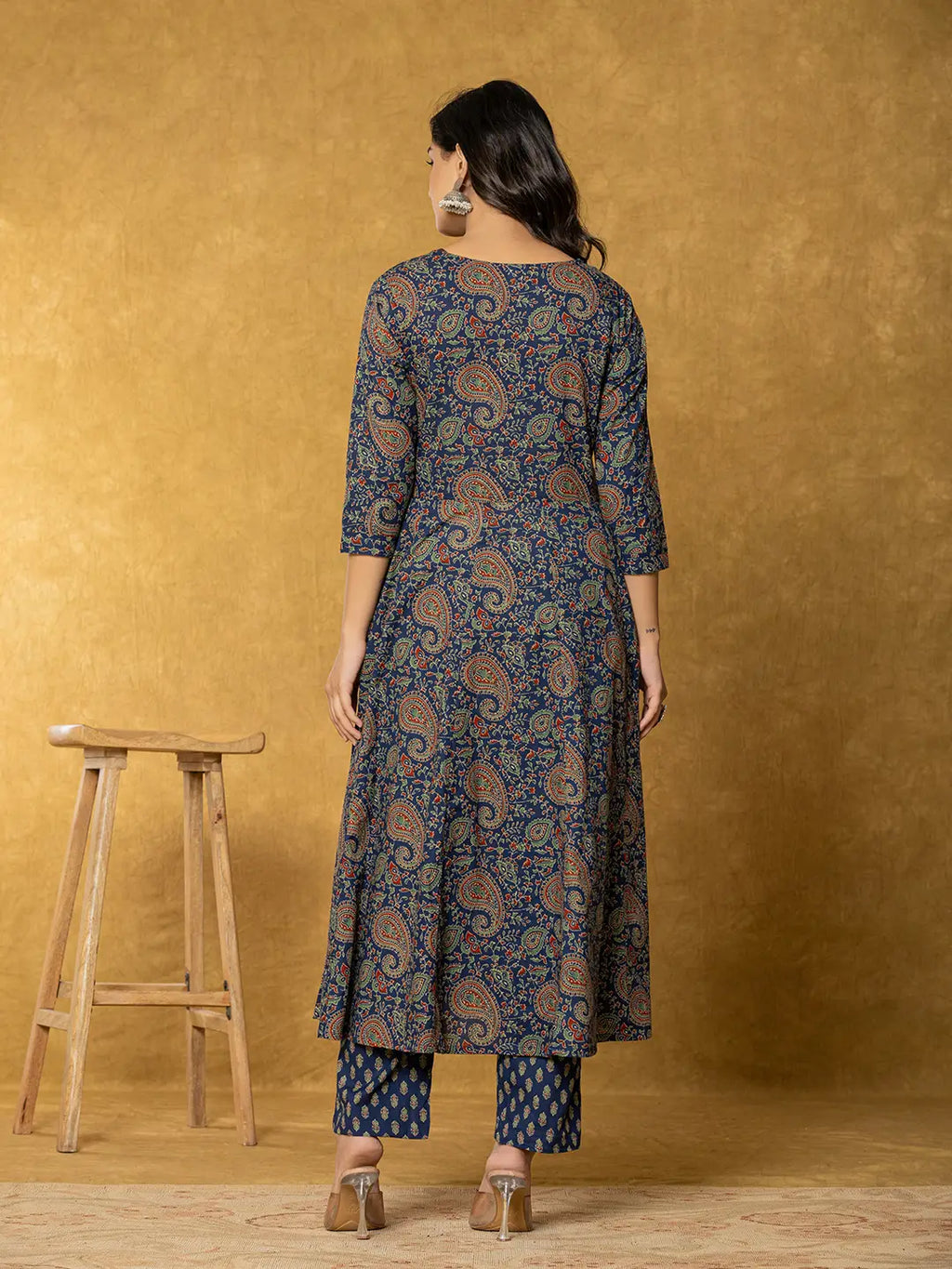 Yufta Navy Blue Sequins_Worky Cotton Anarkali Kurta Dupatta Set | Grocsy