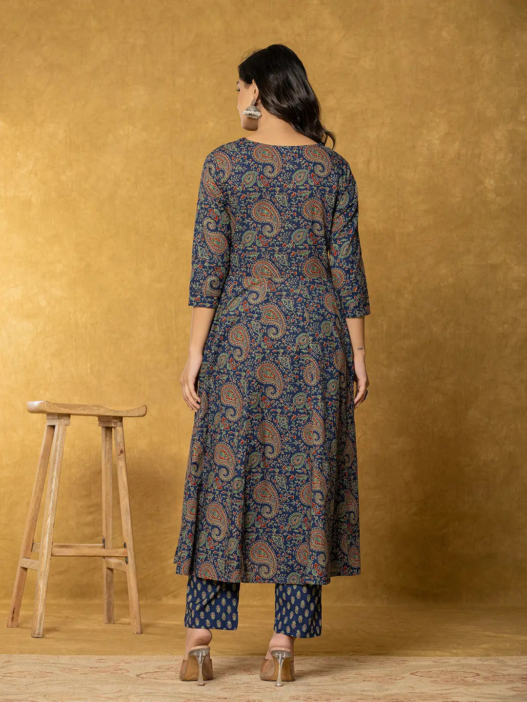 Yufta Navy Blue Sequins_Worky Cotton Anarkali Kurta Dupatta Set | Grocsy