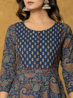 Yufta Navy Blue Sequins_Worky Cotton Anarkali Kurta Dupatta Set | Grocsy