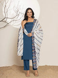 Yufta Navy Blue Solid Cotton Straight Kurta Dupatta Set | Grocsy