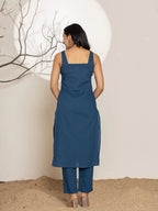 Yufta Navy Blue Solid Cotton Straight Kurta Dupatta Set | Grocsy