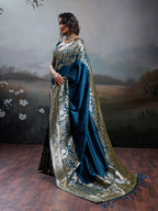 Anaita Navy Silk Blend Woven Saree With Blouse | Grocsy