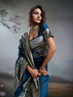 Anaita Navy Silk Blend Woven Saree With Blouse | Grocsy