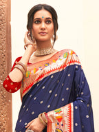 Anaita Navy Silk Saree With Blouse Piece | Grocsy