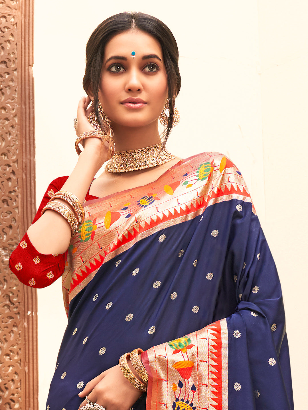 Anaita Navy Silk Saree With Blouse Piece | Grocsy