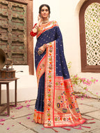 Anaita Navy Silk Saree With Blouse Piece | Grocsy