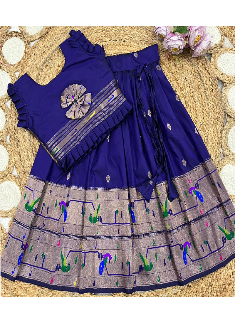 Evanik Designer Navyblue Soft Silk Paithani Design Lehenga Choli For Girls-Party & Ethnic Wear | Grocsy