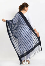 Mominos Fashion Moeza Women's Orgenza Mirror Stripe Thread Work Navy Blue Dupatta | Grocsy