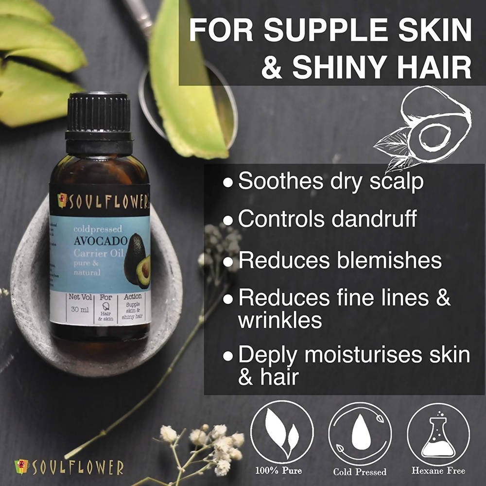 Soulflower Cold Pressed Avocado Carrier Oil Pure & Natural | Grocsy