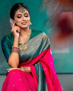 DEIANA'S Beautiful Designer Golden zari Soft Lichi Silk Saree - Pink | Grocsy