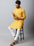 Even Apparels Yellow Color Pure Cotton Men's Kurta With Side Placket (SLD1130) | Grocsy