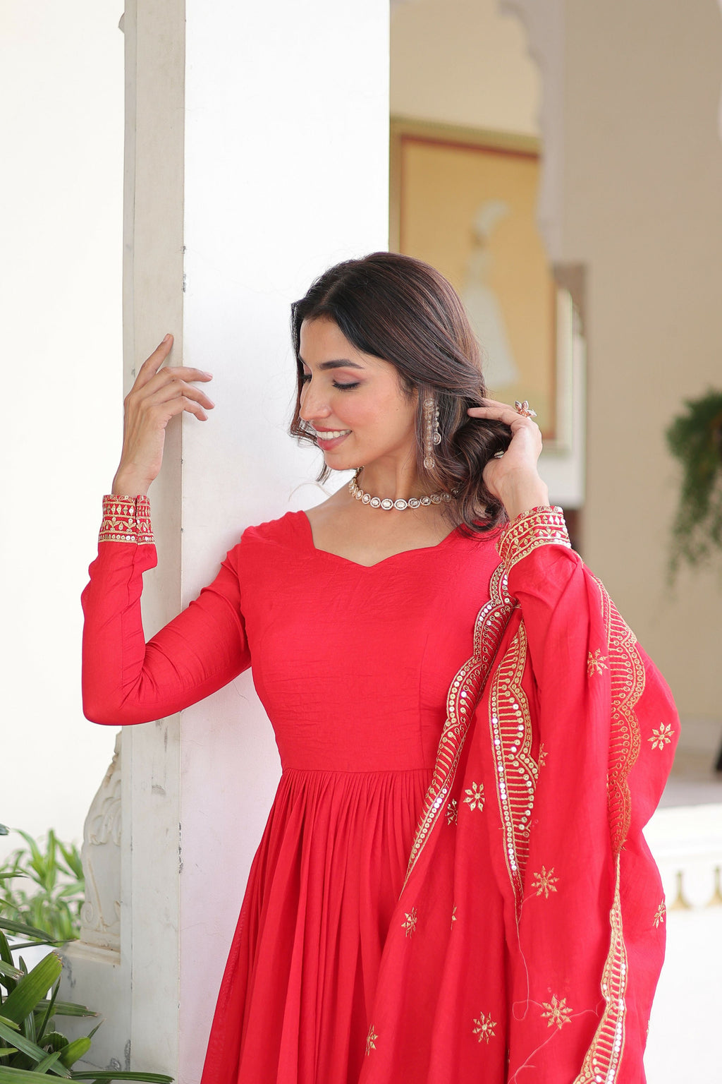 Joban Fashion Red Readymade Kurta Set With Sequence embroidery Work | Grocsy