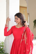 Joban Fashion Red Readymade Kurta Set With Sequence embroidery Work | Grocsy