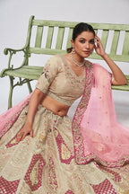 Kesar Fab Ivory Silk Embroidered Lehenga | Grocsy