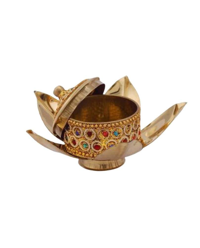 Puja N Pujari Golden Brass Sindoor Box | Grocsy