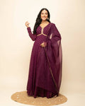 FIORRA Women's Wine Georgette Anarkali Kurta With Dupatta | Grocsy