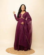 FIORRA Women's Wine Georgette Anarkali Kurta With Dupatta | Grocsy