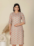 Aramya Orange Soft Cotton Floral Straight Kurta for Women | Grocsy