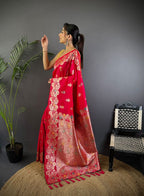 Elora Pink Soft Silk Floral Zari Weaving Meenakari Saree With Floral Border | Grocsy